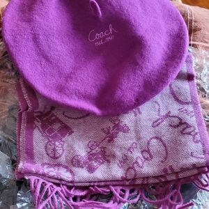 Coach Heritage Horse  Carriage Scarf and Beret in Amethyst